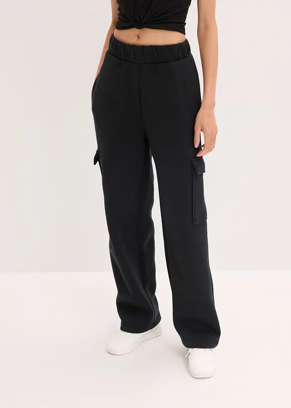 Thermo Sport-Jogginghose mit weitem Bein, schnelltrocknend in schwarz von vorne - bonprix Thermo Sport-Jogginghose mit weitem Bein, schnelltrocknend in schwarz von vorne - bonprix