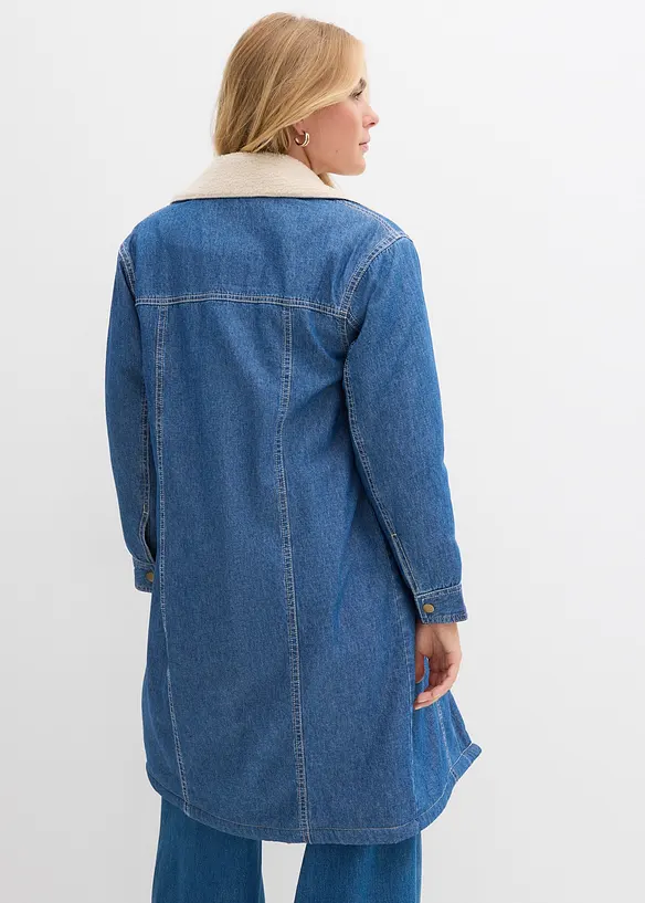 Denim-Wintermantel, warm gefüttert mit Teddy in blau von hinten (Totalaufnahme) - bonprix
