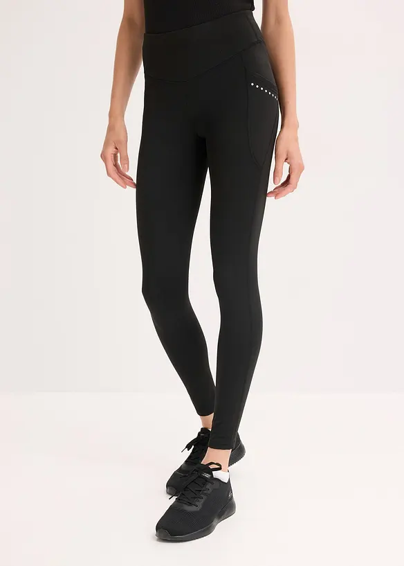 Therm Sport-Leggings mit reflektierenden Details und Handytasche, schnelltrocknend in schwarz von vorne - bonprix Therm Sport-Leggings mit reflektierenden Details und Handytasche, schnelltrocknend in schwarz von vorne - bonprix