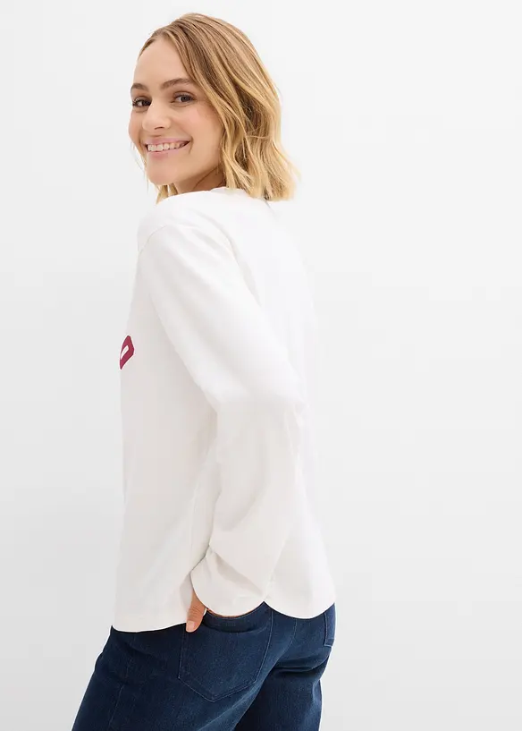 Lockeres Langarmshirt aus reiner Bio-Baumwolle in weiß von hinten (im Anschnitt) - bonprix