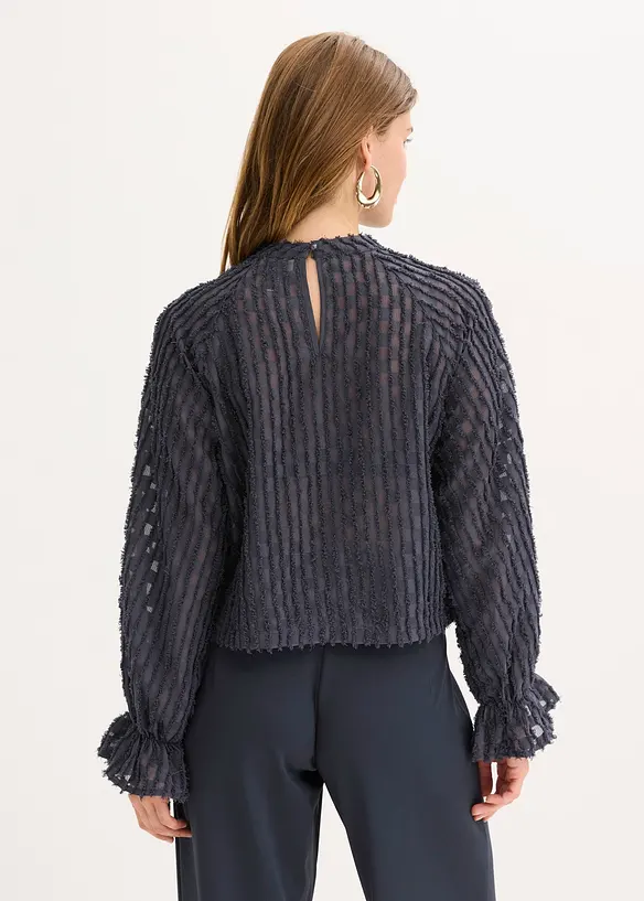 Bluse aus strukturiertem Material in blau von hinten (im Anschnitt) - bonprix