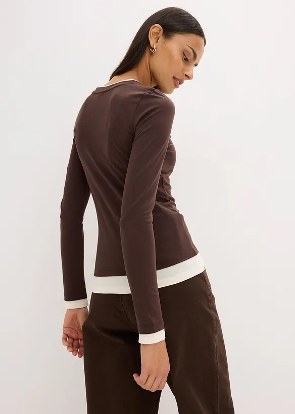 Langarmshirt aus Baumwollmix in braun von hinten (im Anschnitt) - bonprix