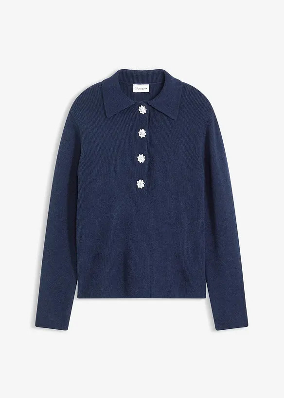 Polo-Pullover mit Wollanteil in blau von vorne - bonprix Polo-Pullover mit Wollanteil in blau von vorne - bonprix