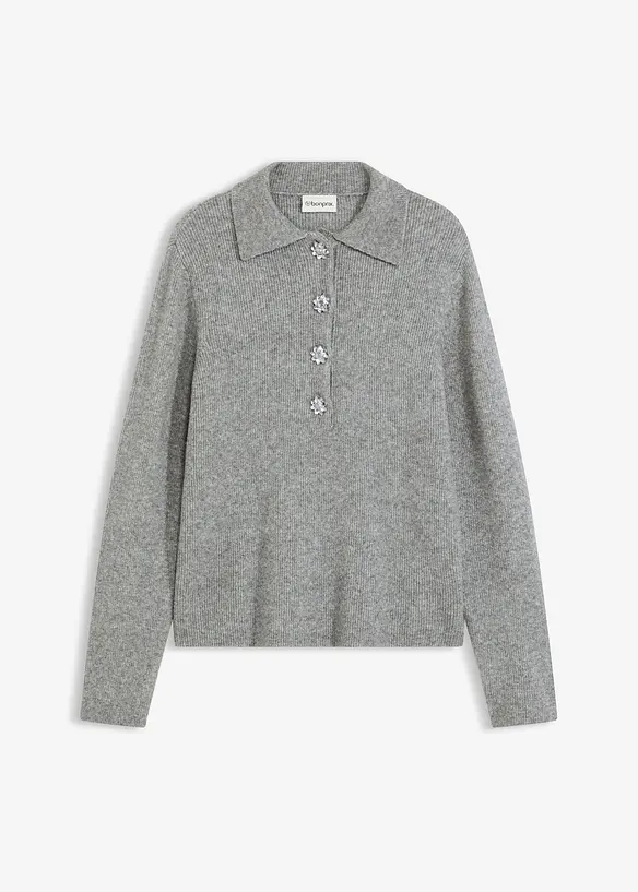 Polo-Pullover mit Wollanteil in grau von vorne - bonprix Polo-Pullover mit Wollanteil in grau von vorne - bonprix