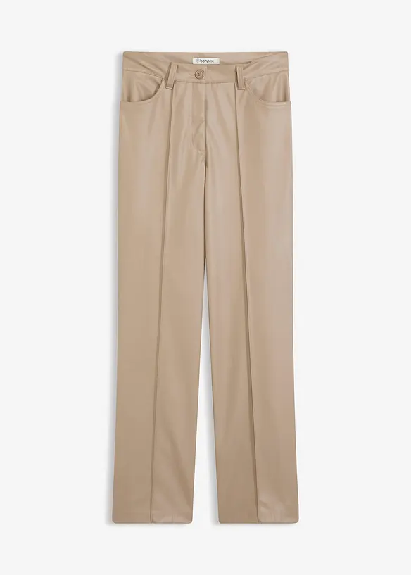 Lederimitat-straight Leg Hose mit Biese in braun von vorne - bonprix