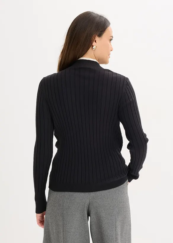 Gerippter Feinstrickpullover mit Viskose in 2 in 1 Optik in schwarz von hinten (im Anschnitt) - bonprix Gerippter Feinstrickpullover mit Viskose in 2 in 1 Optik in schwarz von hinten (im Anschnitt) - bonprix