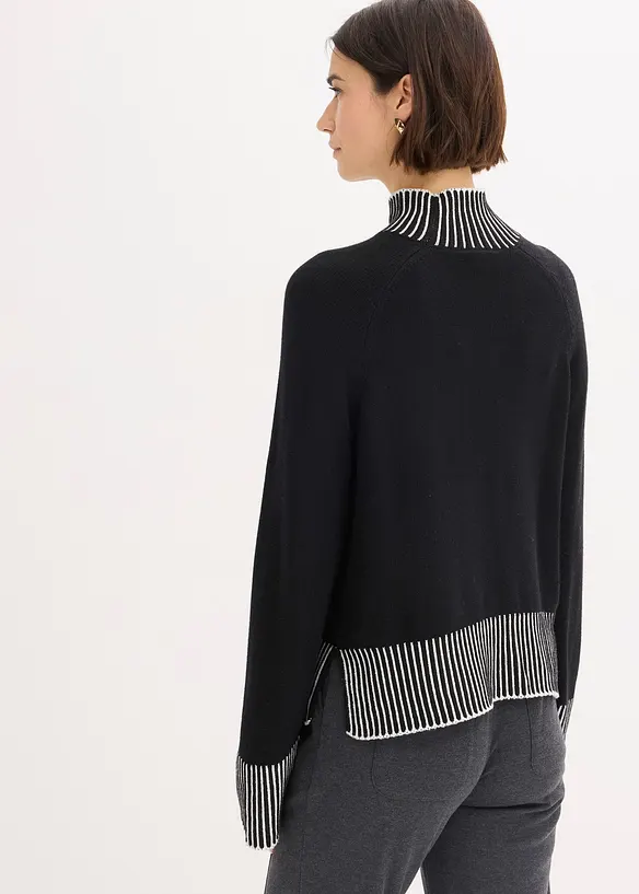 Stehkragenpullover aus weichem Kaschmir-Mix in schwarz von hinten (im Anschnitt) - bonprix