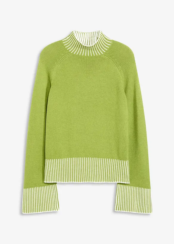 Stehkragenpullover aus weichem Kaschmir-Mix in grün von vorne - bonprix