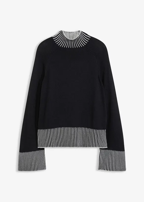 Stehkragenpullover aus weichem Kaschmir-Mix in schwarz von vorne - bonprix