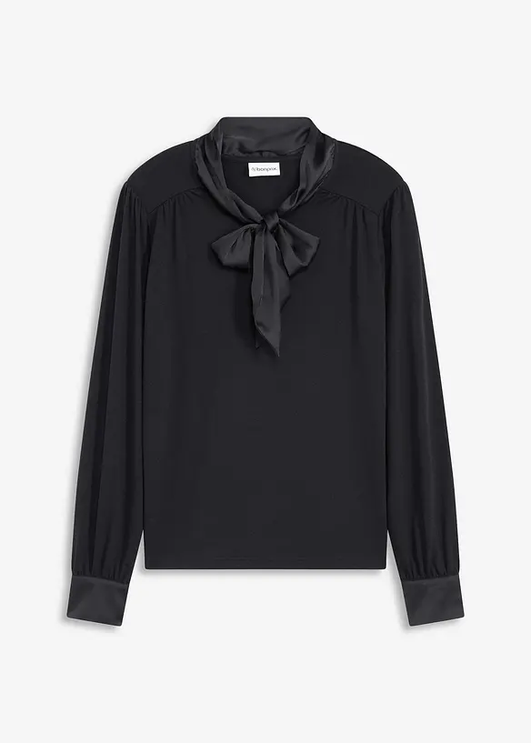 Shirt mit Viskose und Satinschluppe in schwarz von vorne - bonprix