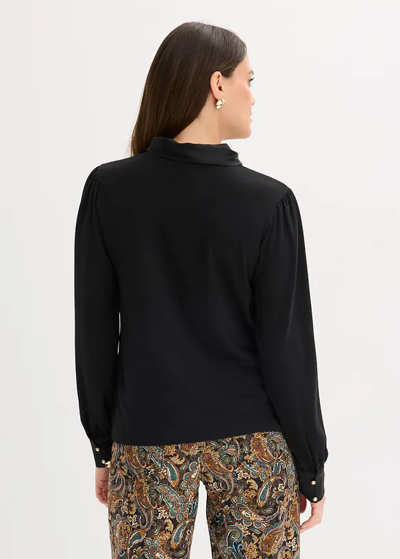 Shirt mit Viskose und Satinschluppe in schwarz von hinten (im Anschnitt) - bonprix
