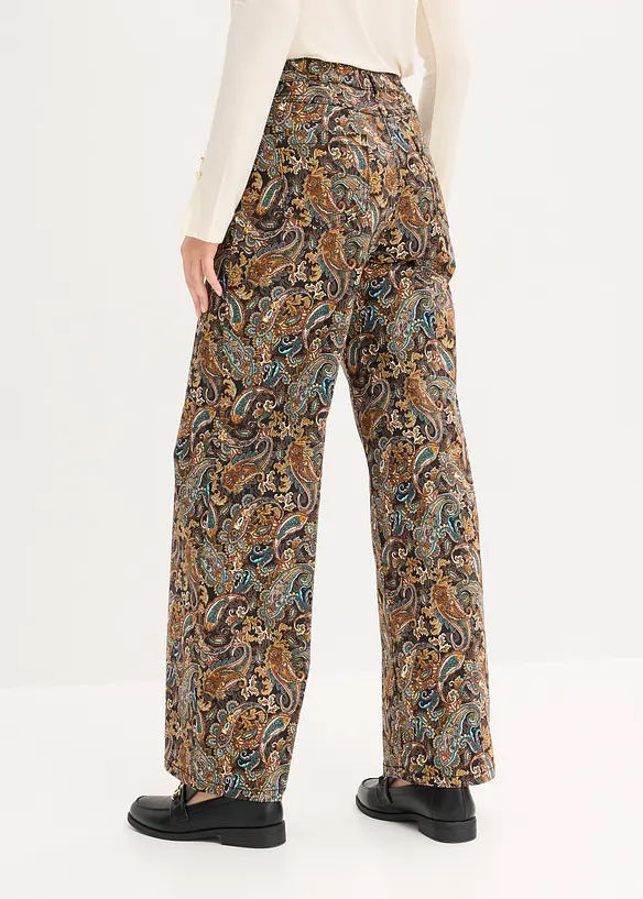 Wide-Leg-Stretchhose mit Baumwolle in schwarz von hinten - bonprix