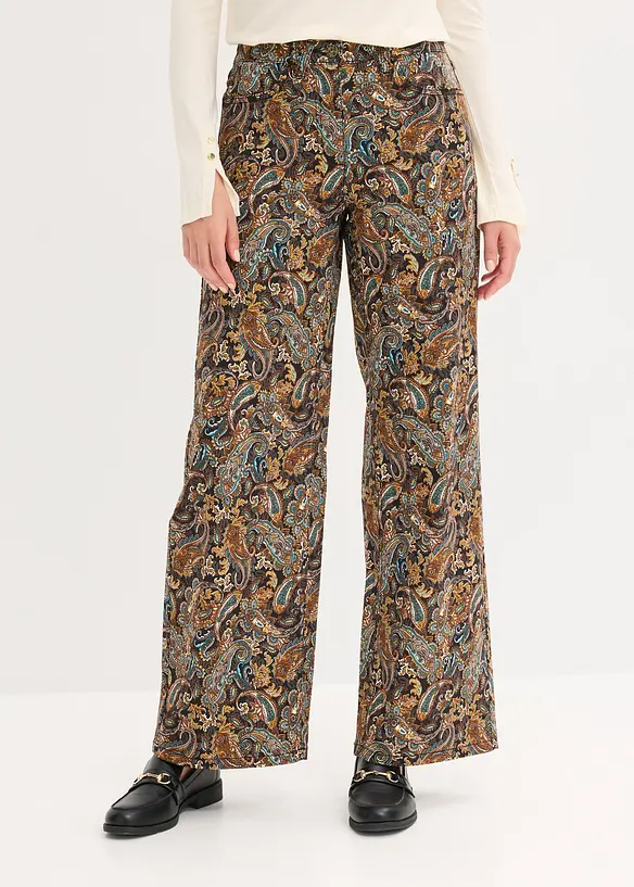 Wide-Leg-Stretchhose mit Baumwolle in schwarz von vorne - bonprix