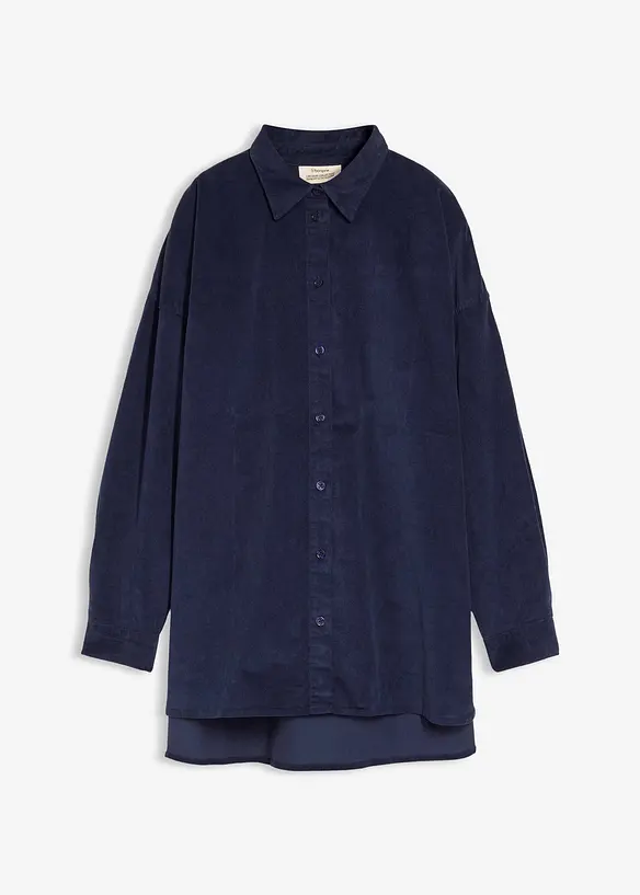 Oversize Cordhemd in blau von vorne - bonprix