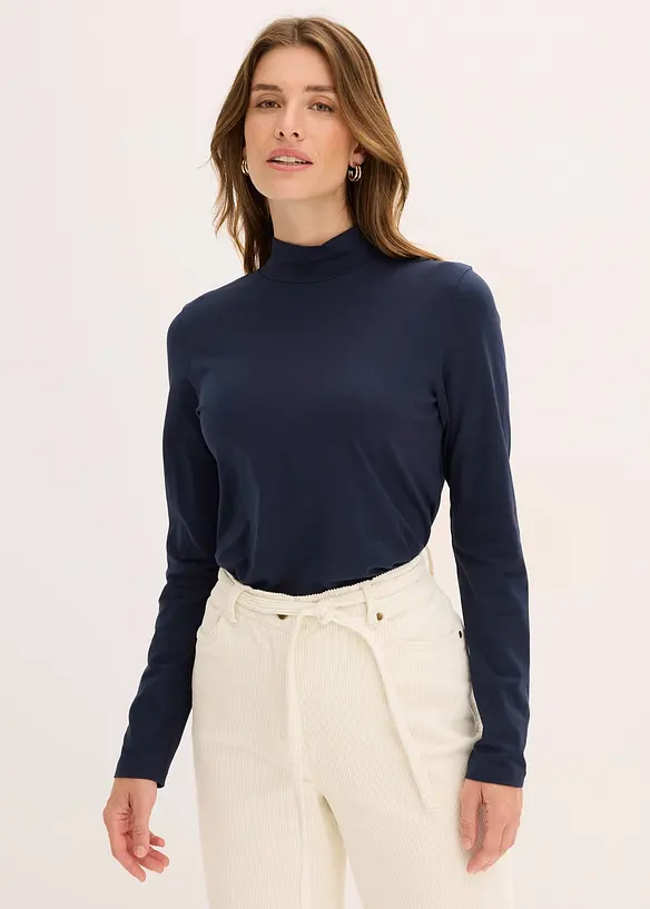 Figurbetontes Langarmshirt in blau von vorne (im Anschnitt) - bonprix Figurbetontes Langarmshirt in blau von vorne (im Anschnitt) - bonprix