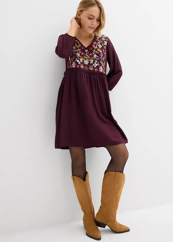 Tunika-Kleid mit Puffprint aus fließender Viskose in rot von vorne (Totalaufnahme) - bonprix