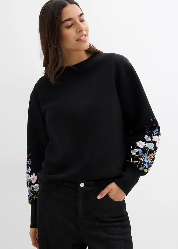 Sweatshirt aus Baumwoll-Mix in schwarz von vorne (im Anschnitt) - bonprix