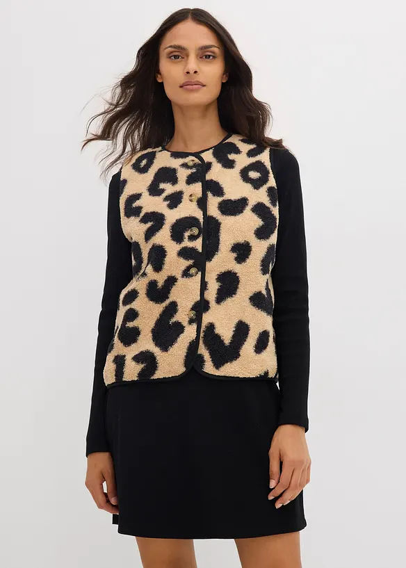 Fellimitat-Weste in beige von vorne (im Anschnitt) - bonprix