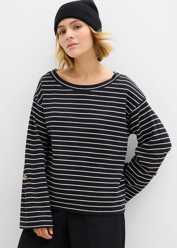 Oversize-Sweatshirt aus reiner Baumwolle in schwarz von vorne (im Anschnitt) - bonprix Oversize-Sweatshirt aus reiner Baumwolle in schwarz von vorne (im Anschnitt) - bonprix