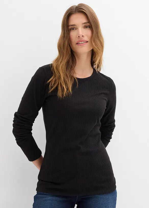 Geripptes Thermoshirt in schwarz von vorne (im Anschnitt) - bonprix