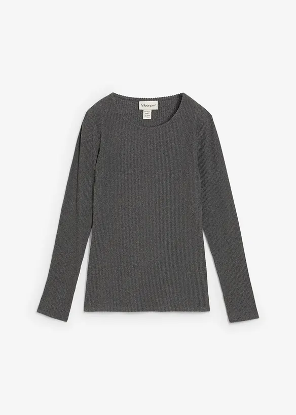 Geripptes Thermoshirt in grau von vorne - bonprix