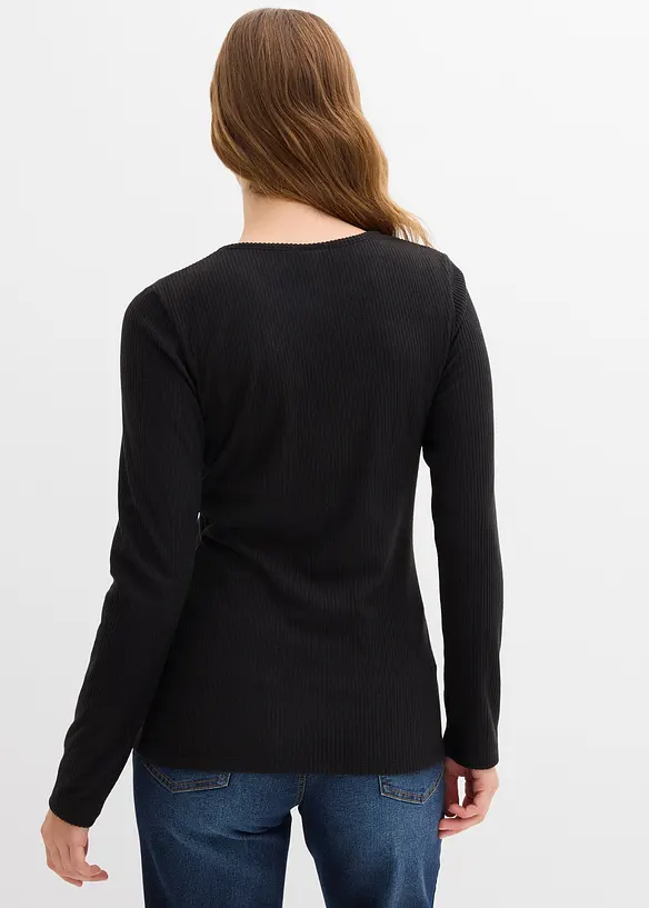 Geripptes Thermoshirt in schwarz von hinten (im Anschnitt) - bonprix