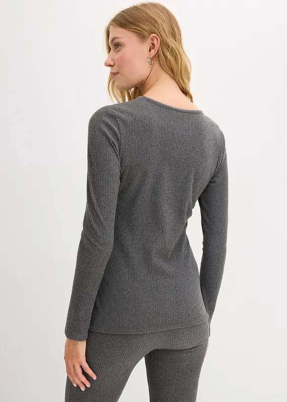 Geripptes Thermoshirt in grau von hinten (im Anschnitt) - bonprix