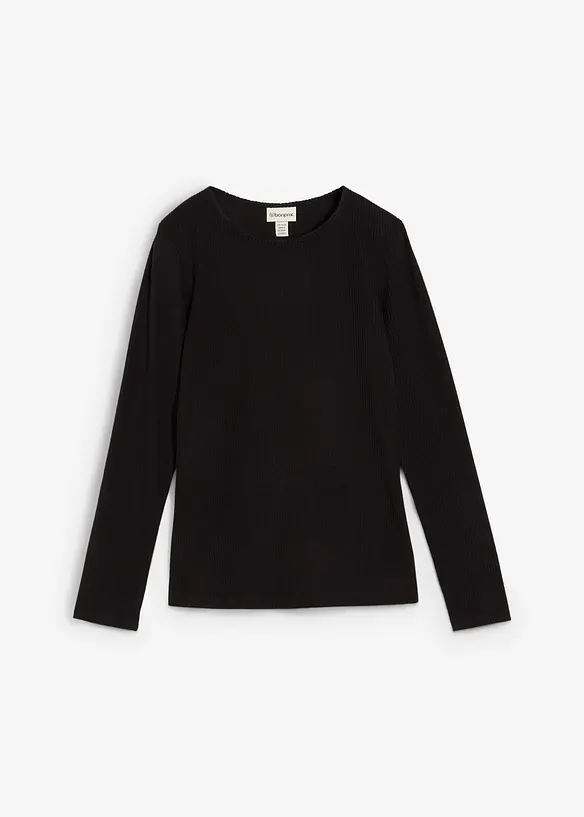 Geripptes Thermoshirt in schwarz von vorne - bonprix
