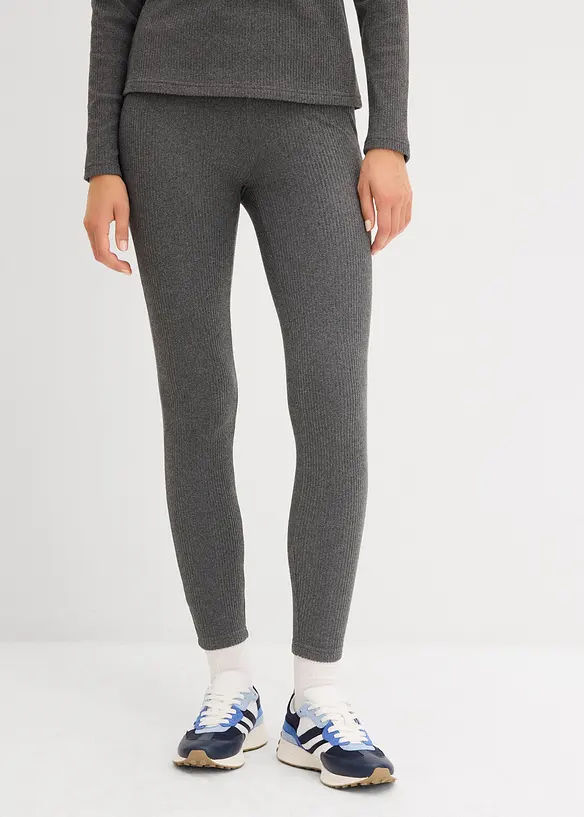 Warme gerippte Thermo-Leggings in grau von vorne - bonprix