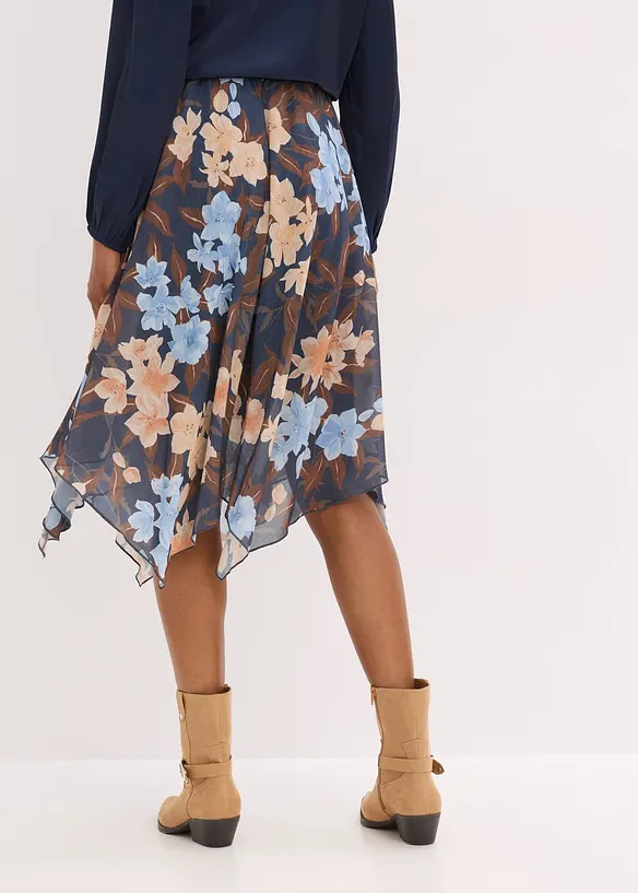 Chiffon-Midirock mit asymmetrischem Saum in blau von hinten - bonprix