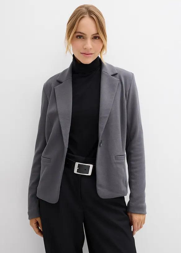 Sweatblazer mit fließender Viskose in grau von vorne (im Anschnitt) - bonprix