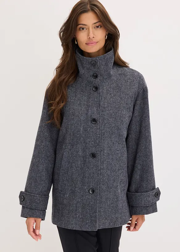 Lange Cabanjacke in Wolloptik in grau von vorne (im Anschnitt) - bonprix