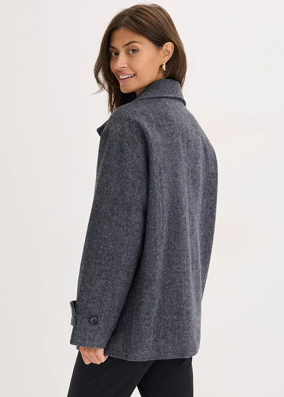 Lange Cabanjacke in Wolloptik in grau von hinten (im Anschnitt) - bonprix