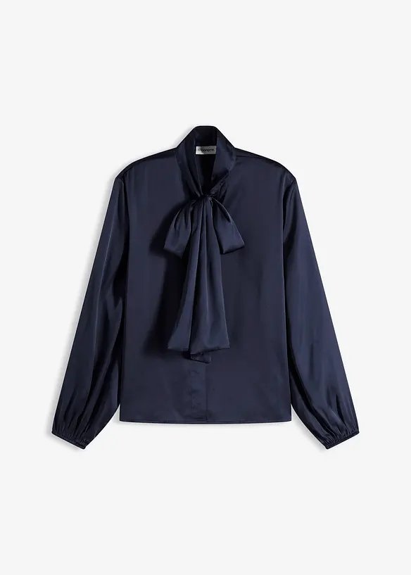 Schluppenbluse aus fließendem Satin in blau von vorne - bonprix