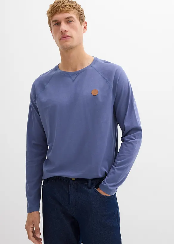 Langarmshirt aus reiner Bio-Baumwolle (2er Pack) in blau von vorne (im Anschnitt) - bonprix