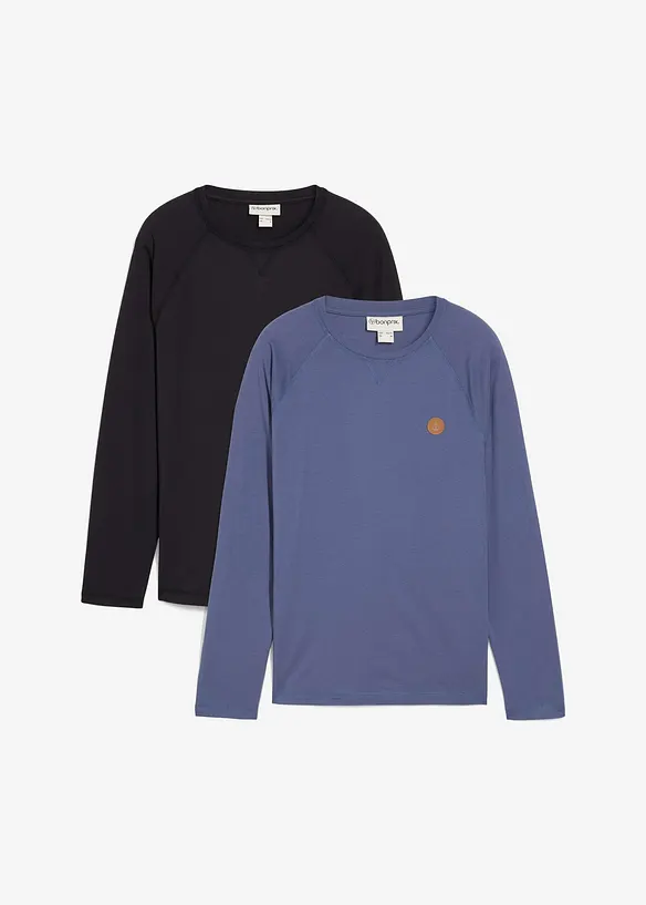 Langarmshirt aus reiner Bio-Baumwolle (2er Pack) in blau von vorne - bonprix