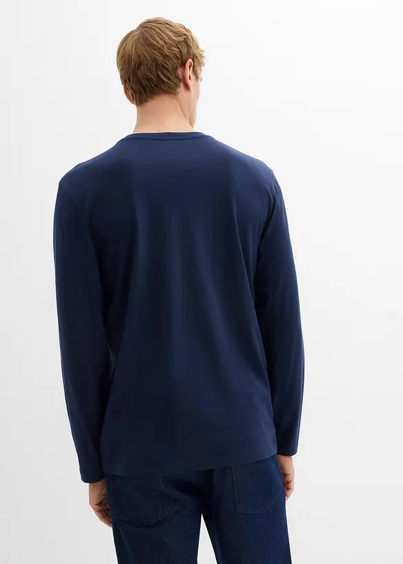 Langarmshirt aus reiner Bio-Baumwolle (2er Pack) in blau von hinten (im Anschnitt) - bonprix