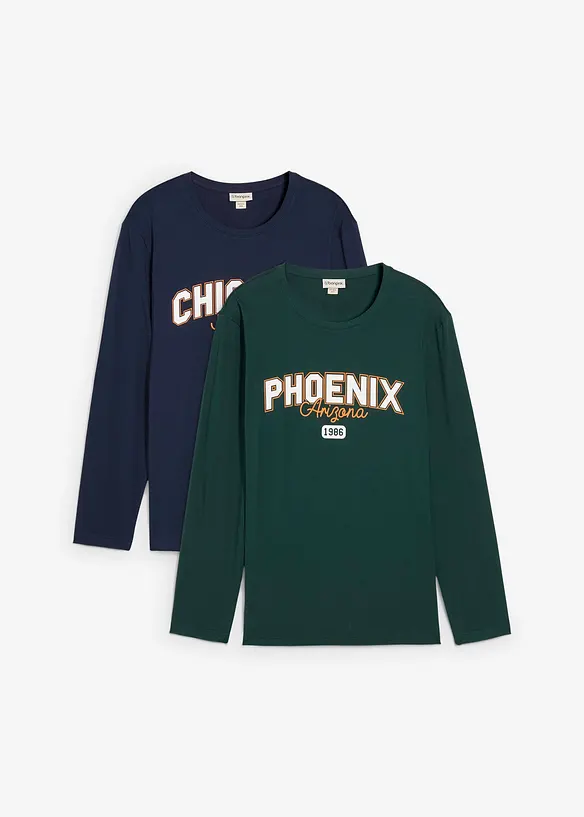 Langarmshirt aus reiner Bio-Baumwolle (2er Pack) in blau von vorne - bonprix