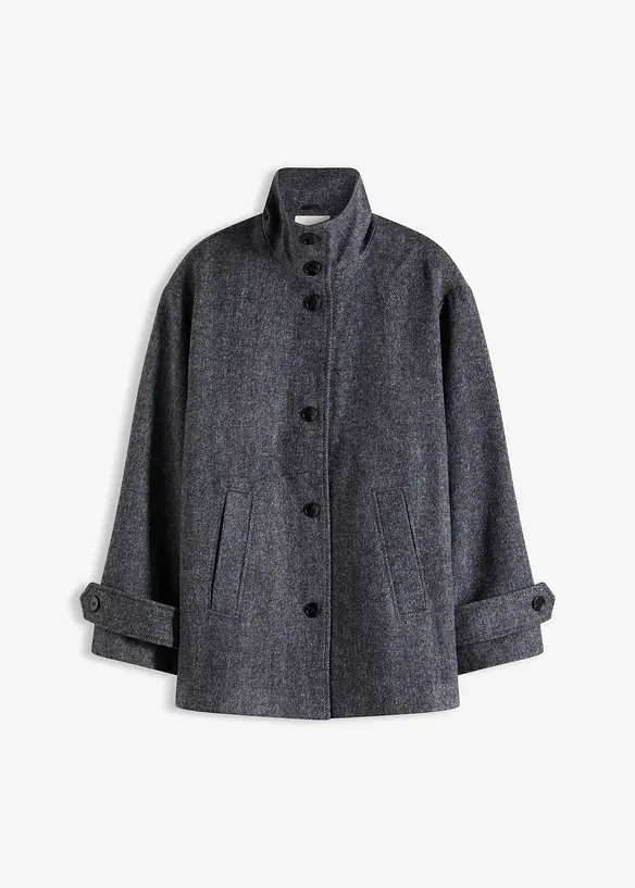Lange Cabanjacke in Wolloptik in grau von vorne - bonprix