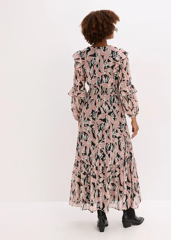 Chiffonkleid mit Volants in schwarz von hinten (Totalaufnahme) - bonprix Chiffonkleid mit Volants in schwarz von hinten (Totalaufnahme) - bonprix