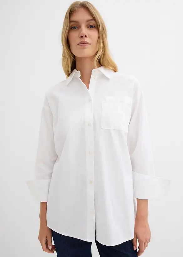 Oxford-Bluse aus Bio-Baumwolle in weiß von vorne (im Anschnitt) - bonprix