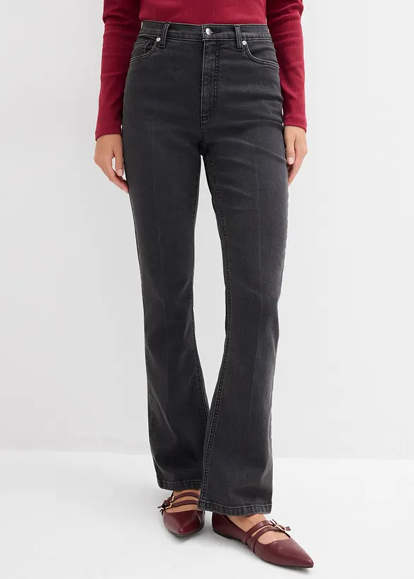 Bootcut-Jeans High Waist in grau von vorne - bonprix