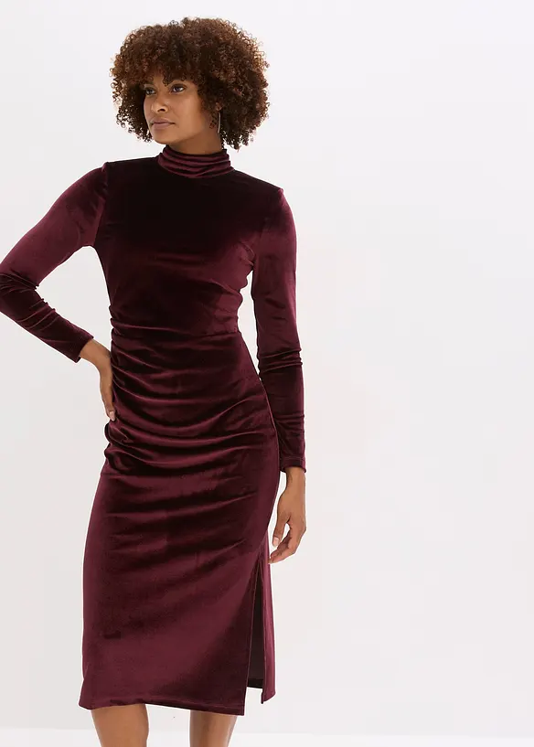 Midikleid aus softem Samt in rot von vorne (Totalaufnahme) - bonprix