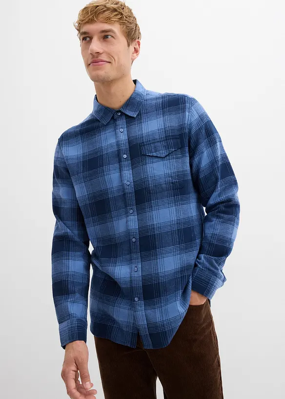 Flanellhemd aus reiner Bio Baumwolle in blau von vorne (im Anschnitt) - bonprix
