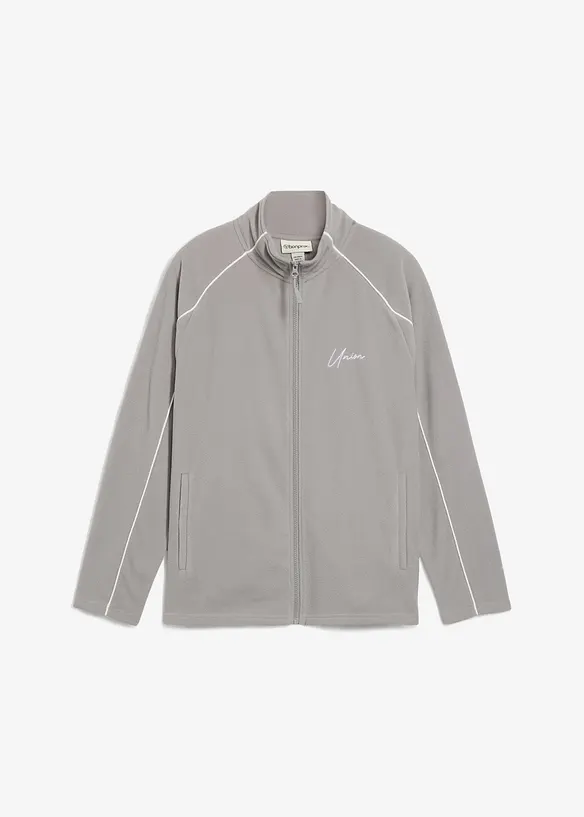 Wärmende Fleecejacke mit sportiven Details in grau von vorne - bonprix