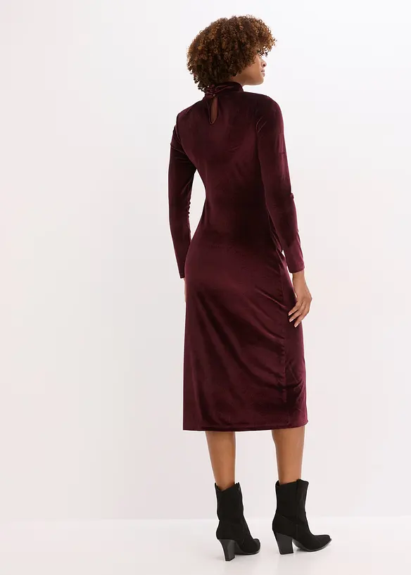 Midikleid aus softem Samt in rot von hinten (Totalaufnahme) - bonprix