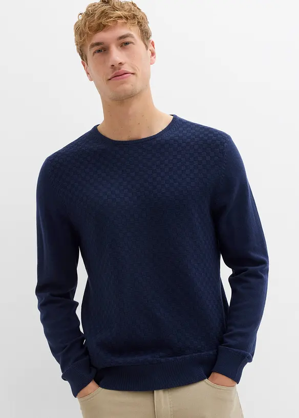 Feinstrickpullover mit edler Merinowolle in blau von vorne (im Anschnitt) - bonprix