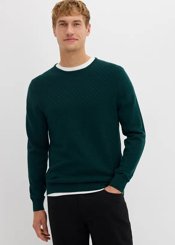 Feinstrickpullover mit edler Merinowolle in grün von vorne (im Anschnitt) - bonprix