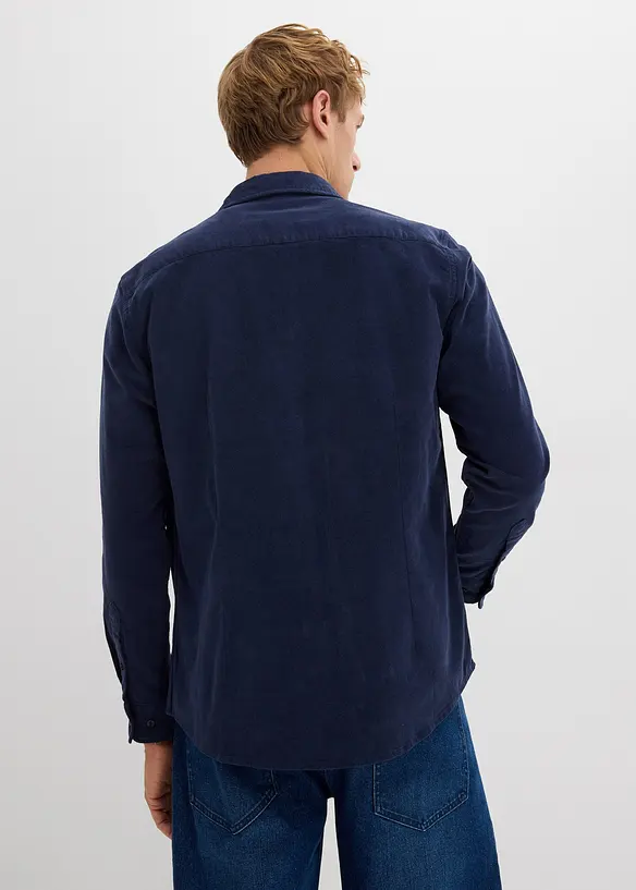 Stretch-Cordhemd mit Bio-Baumwolle in Regular Fit in blau von hinten (im Anschnitt) - bonprix