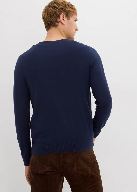 Feinstrickpullover mit edler Merinowolle in blau von hinten (im Anschnitt) - bonprix